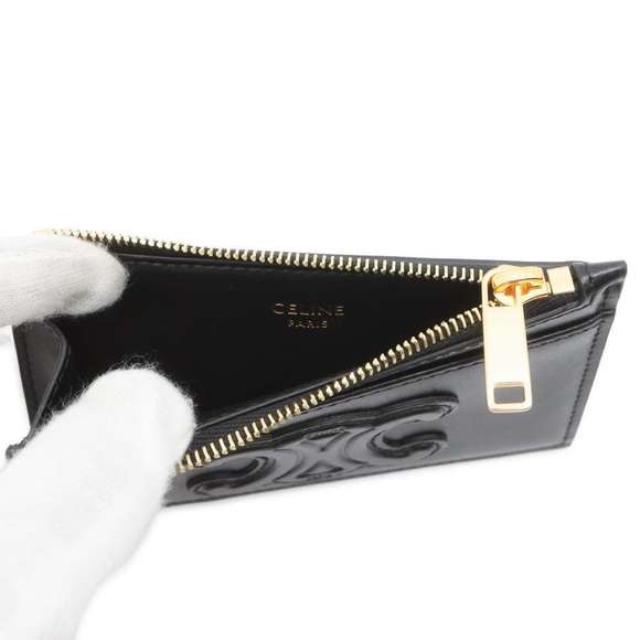 Celine Card Case Cuir Triomphe Shiny Calfskin Wallet Black - Picture 4 of 8